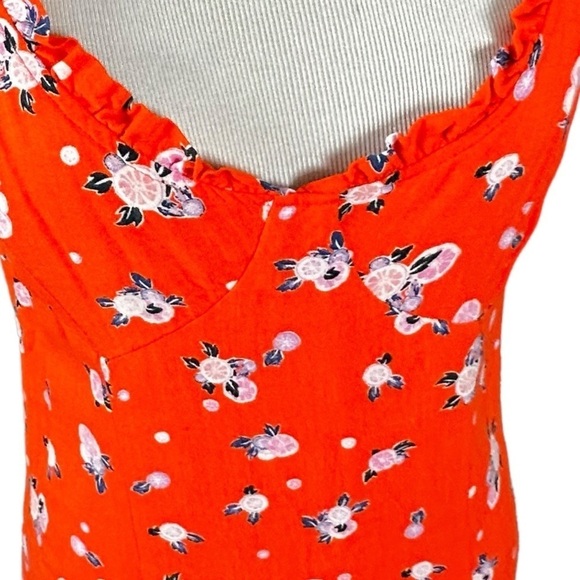 Free People Like A Lady Linen Mini Dress in Orange  Medium Fruit Ruffles Picnic - Picture 9 of 17